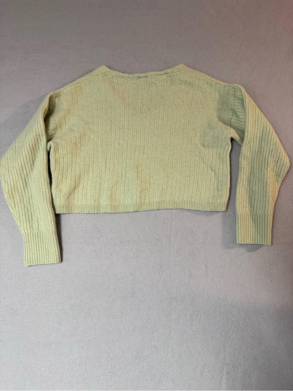 Free People 100% Cashmere Cropped Ribbed V-Neck Sweater in Mint Green Small - Picture 4 of 7